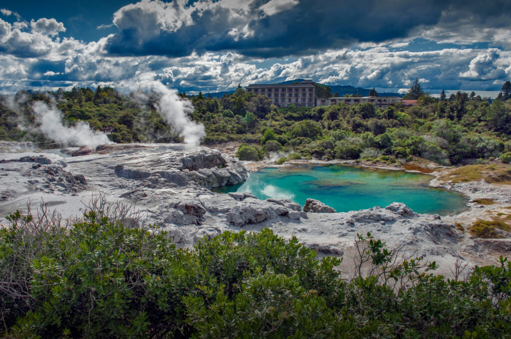 Gheizerul Whakarewarewa la parcul termal te pui din valea geotermala a Rotorua